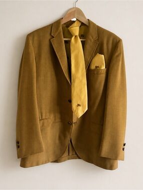 Vtg 60’s Bundle Towncraft by Penney’s Mustard Wool Blazer Carriage Tie & Square